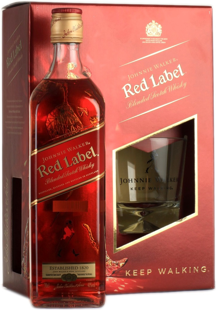 Jonnie Walker Red Label, gift box with 1 glass | Джонни Уокер Рэд Лэйбл, п.у. с 1 бокалом
