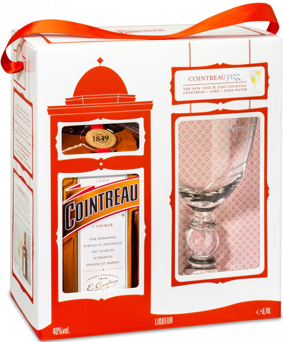 Liqueur Cointreau, gift box with cocktail glass